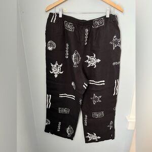 Black and White Straight Leg Pants‎ with Nautical Print